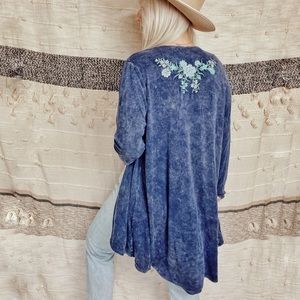 Alya | Navy Blue Knit Cardigan Floral Embroidery